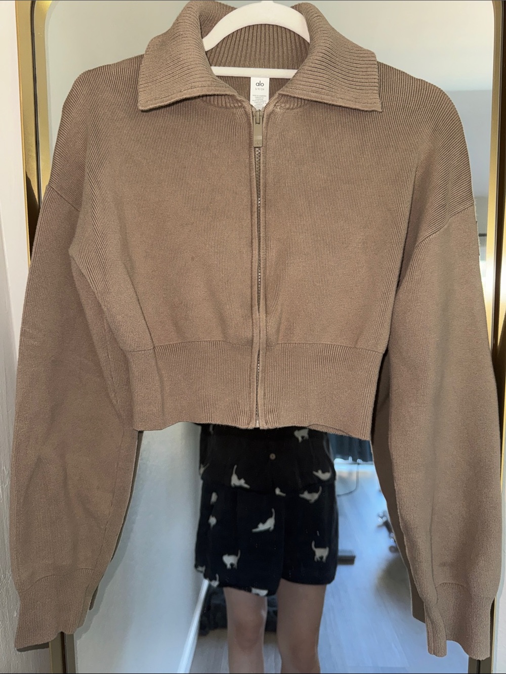 ALO Yoga Scholar Knit Cropped Full Zip Jacket - Light Cocoa S